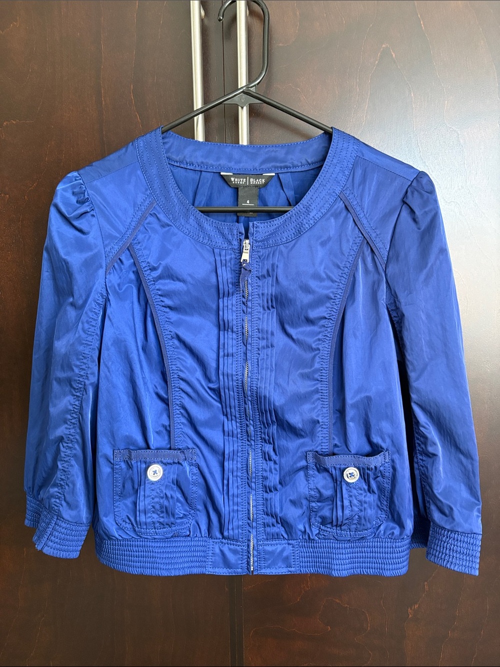 White House Black Market Royal Blue Zip-Front Y2K Bomber Jacket Women’s Sz 4
